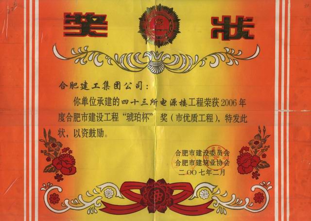 集团琥珀杯证书(四十三所)2006年度